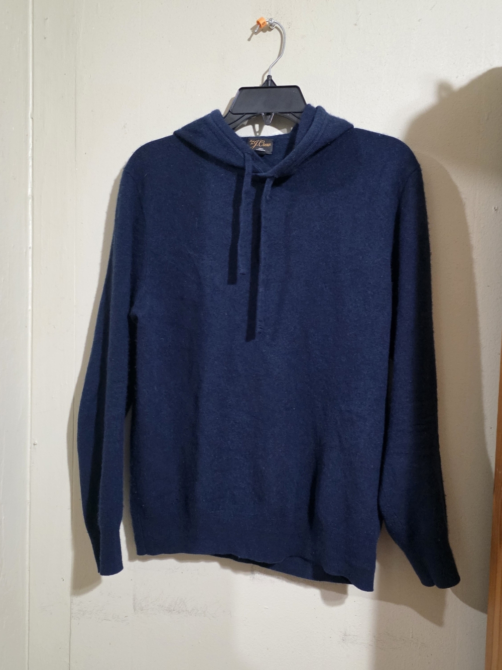 J. Crew Men's Navy Blue Crewneck Hoodie Sweater 100% Caahmere EUC Size M